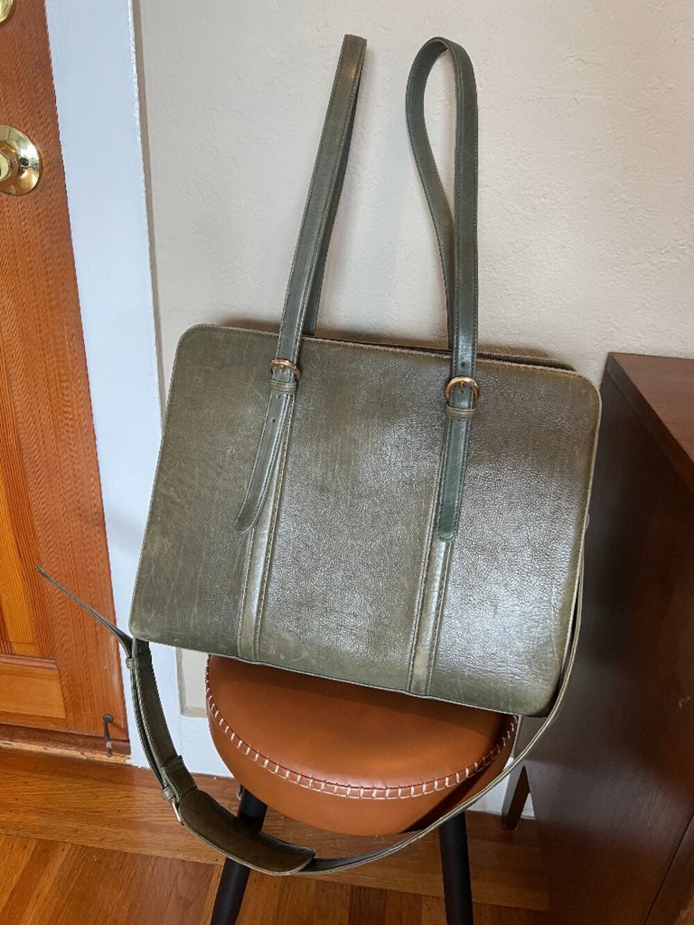 Full Grain Leather Laptop Tote – Aloe Green – Fits up to 17” Laptop